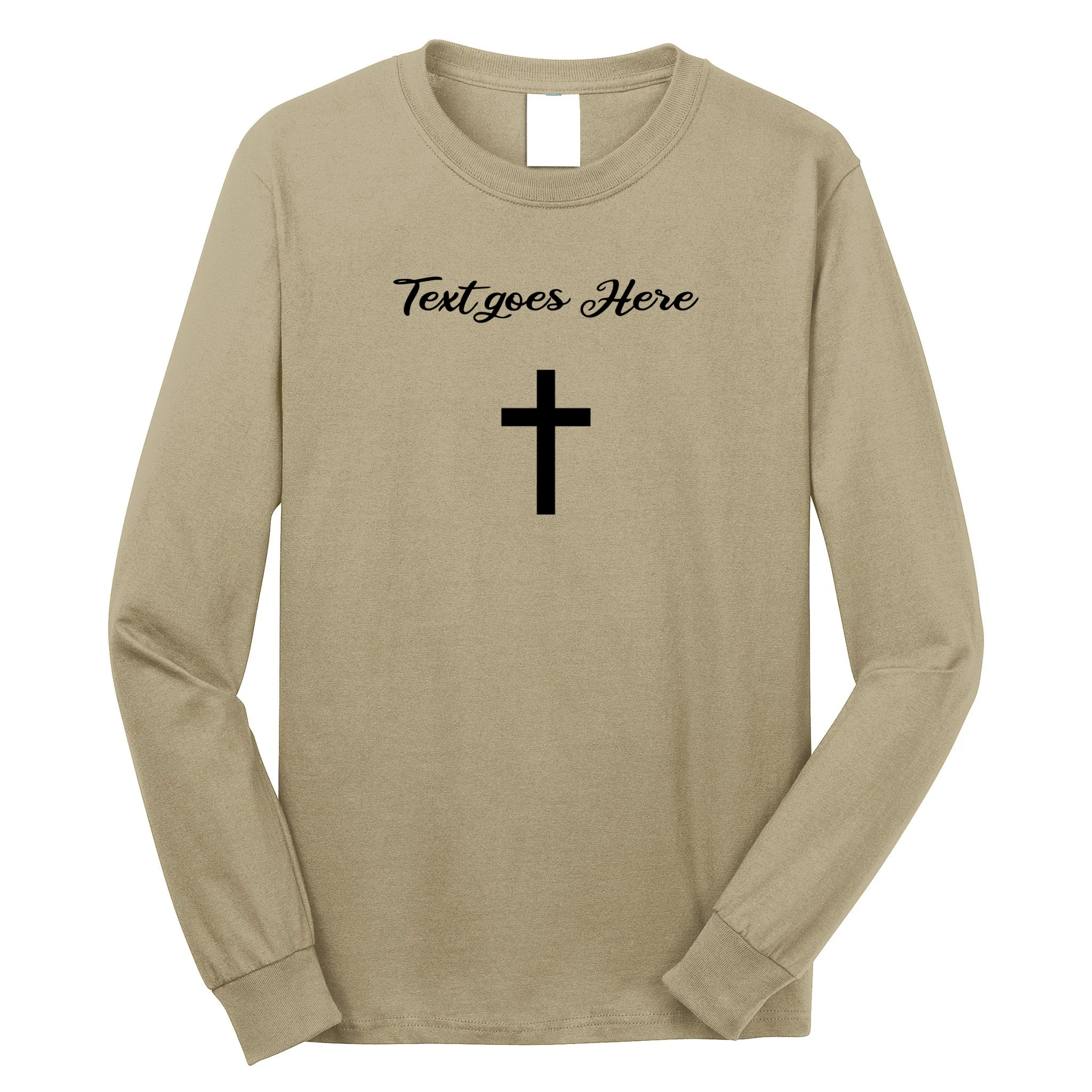 Custom Text Christian Cross – Minimalist Faith-Based Typography Design Men's Long Sleeve Shirt Front