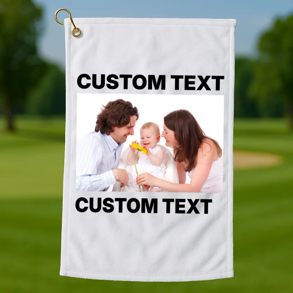 Custom Text Design or Photo Personalized Golf Towel - Front 1