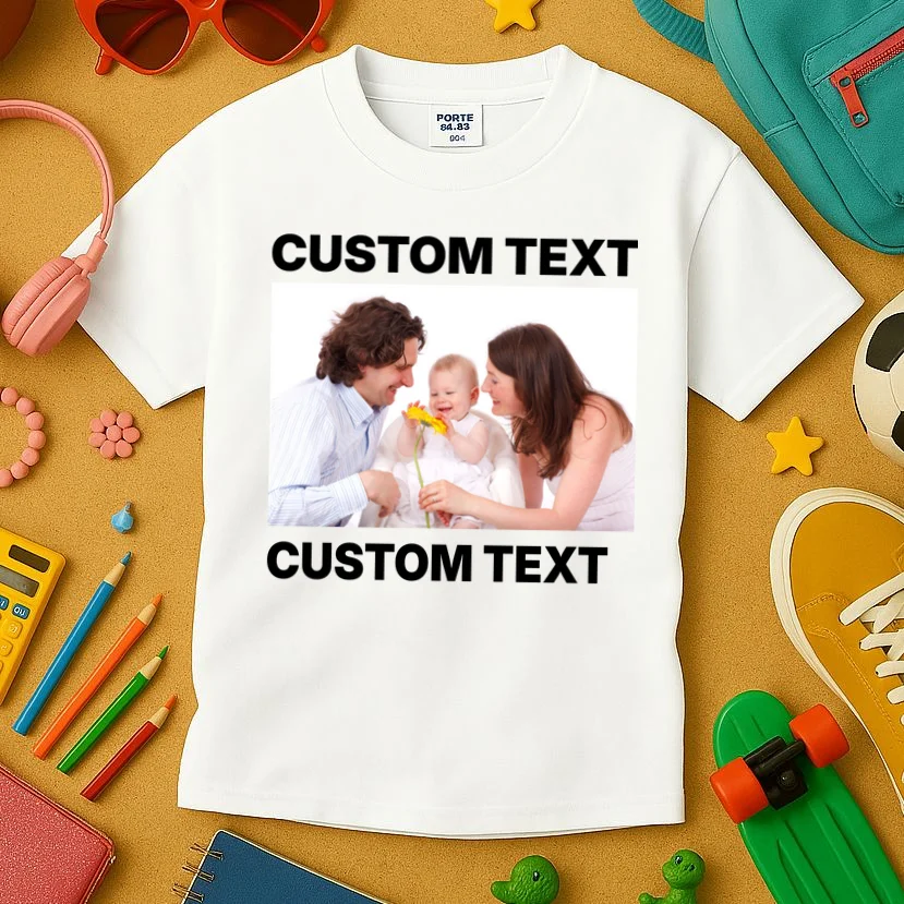Custom Text Design or Photo Personalized Kids T-Shirt - Front 2