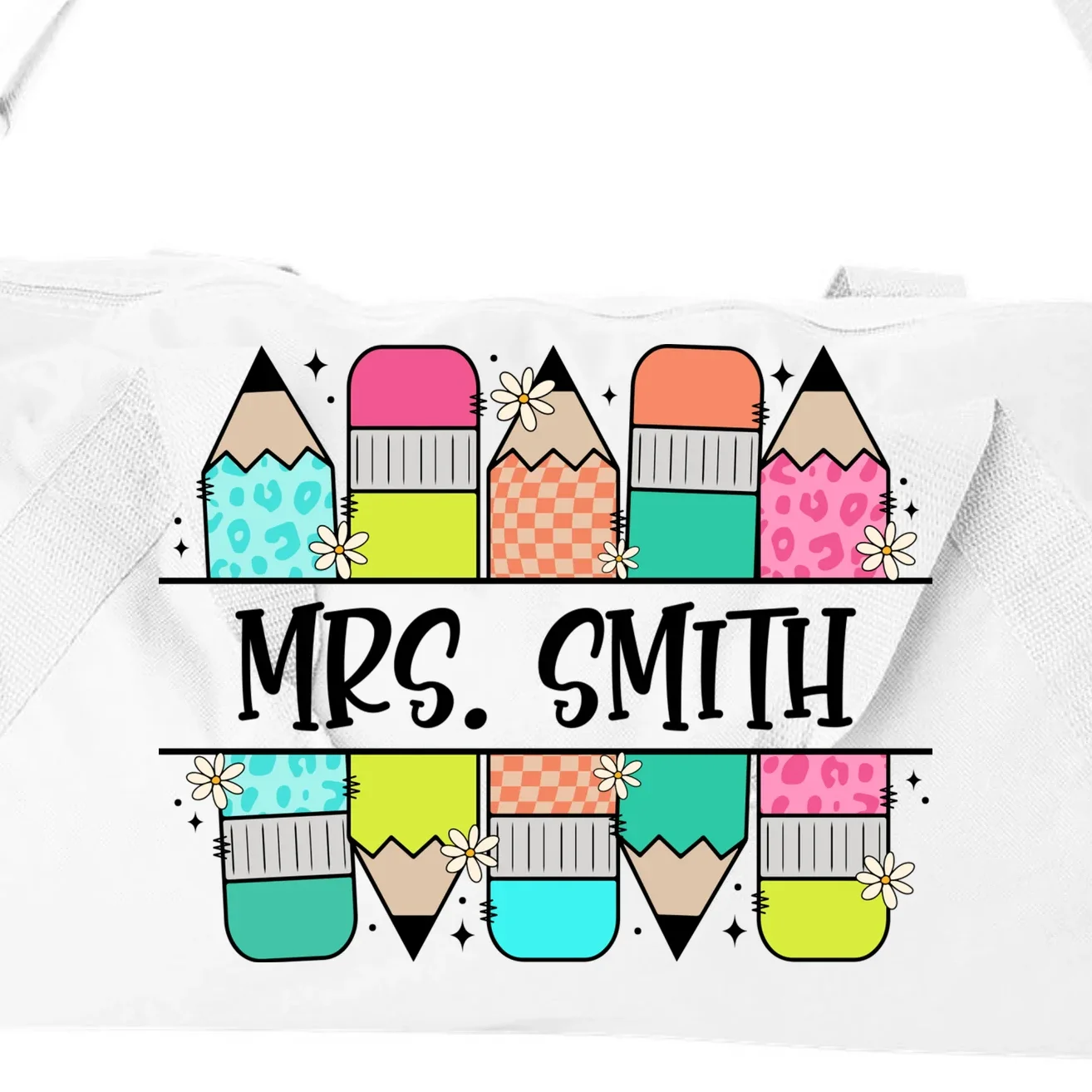 Custom Teacher Name Back To School Duffel Bag - Front - Close-up