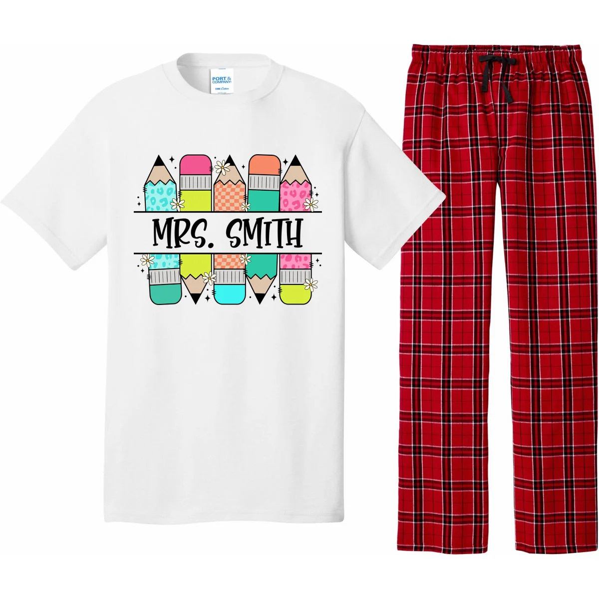 Custom Teacher Name Back To School Pajama Set - Front
