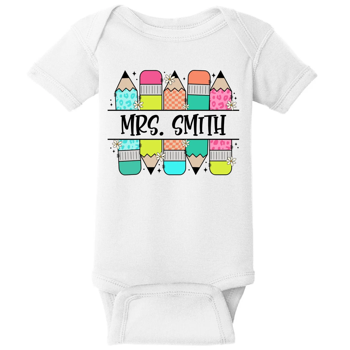 Custom Teacher Name Back To School Baby Bodysuit - Front