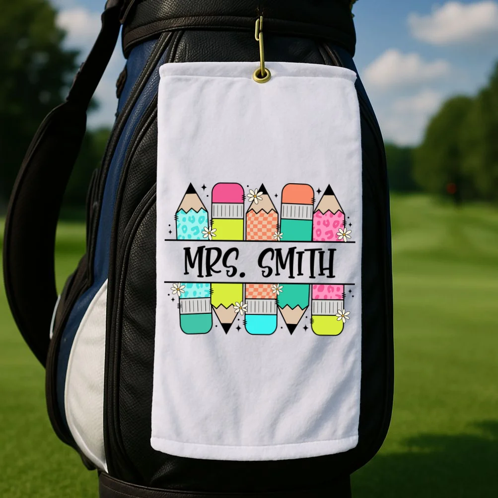 Custom Teacher Name Back To School Golf Towel - Front 2