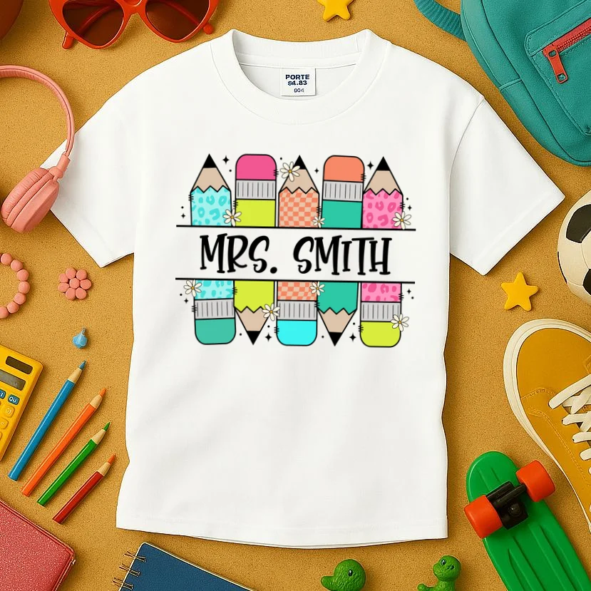 Custom Teacher Name Back To School Kids T-Shirt - Front 2