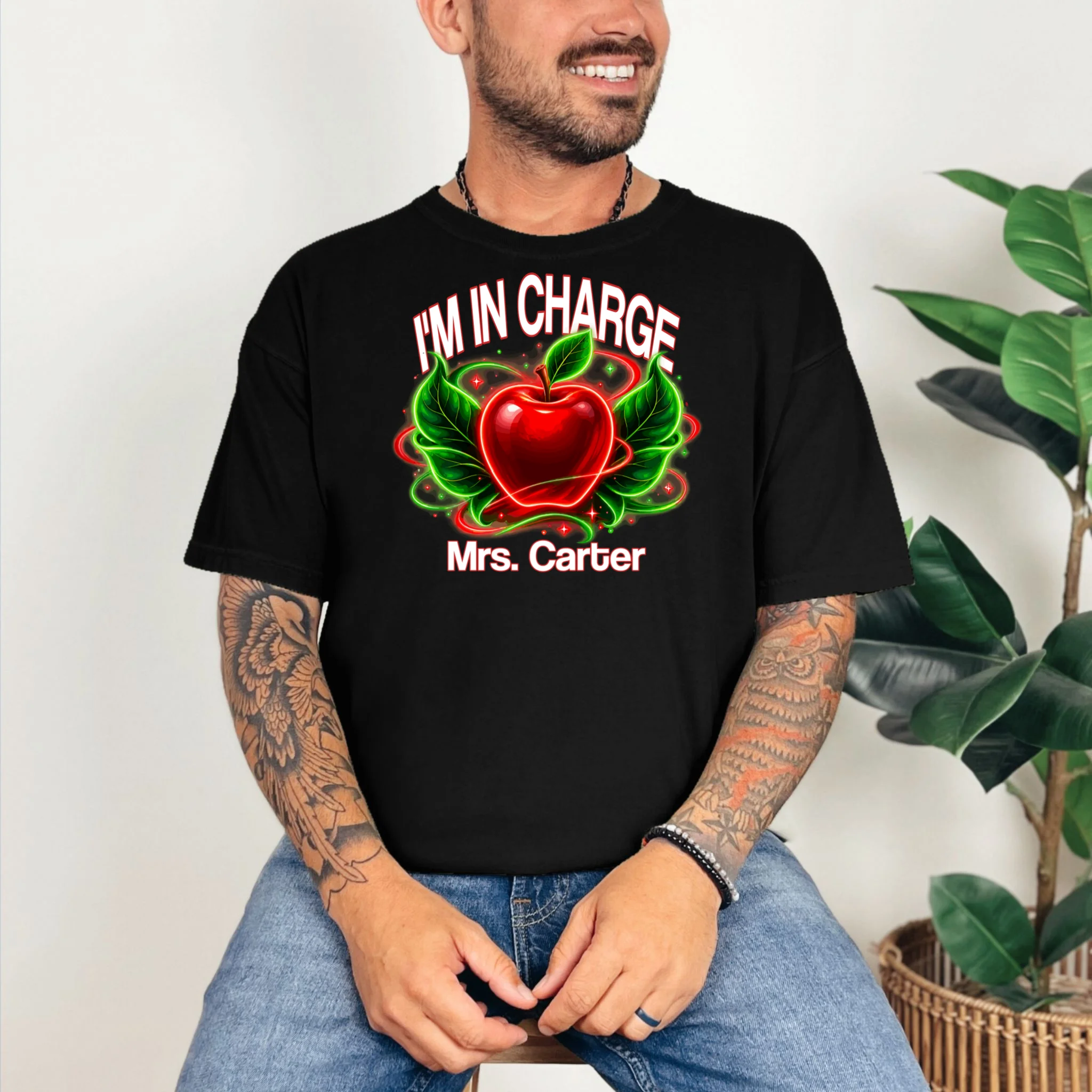 Personalized Teacher Apple Graphic – Custom Name Classroom Design Comfort Colors Unisex T-Shirt - Front 2