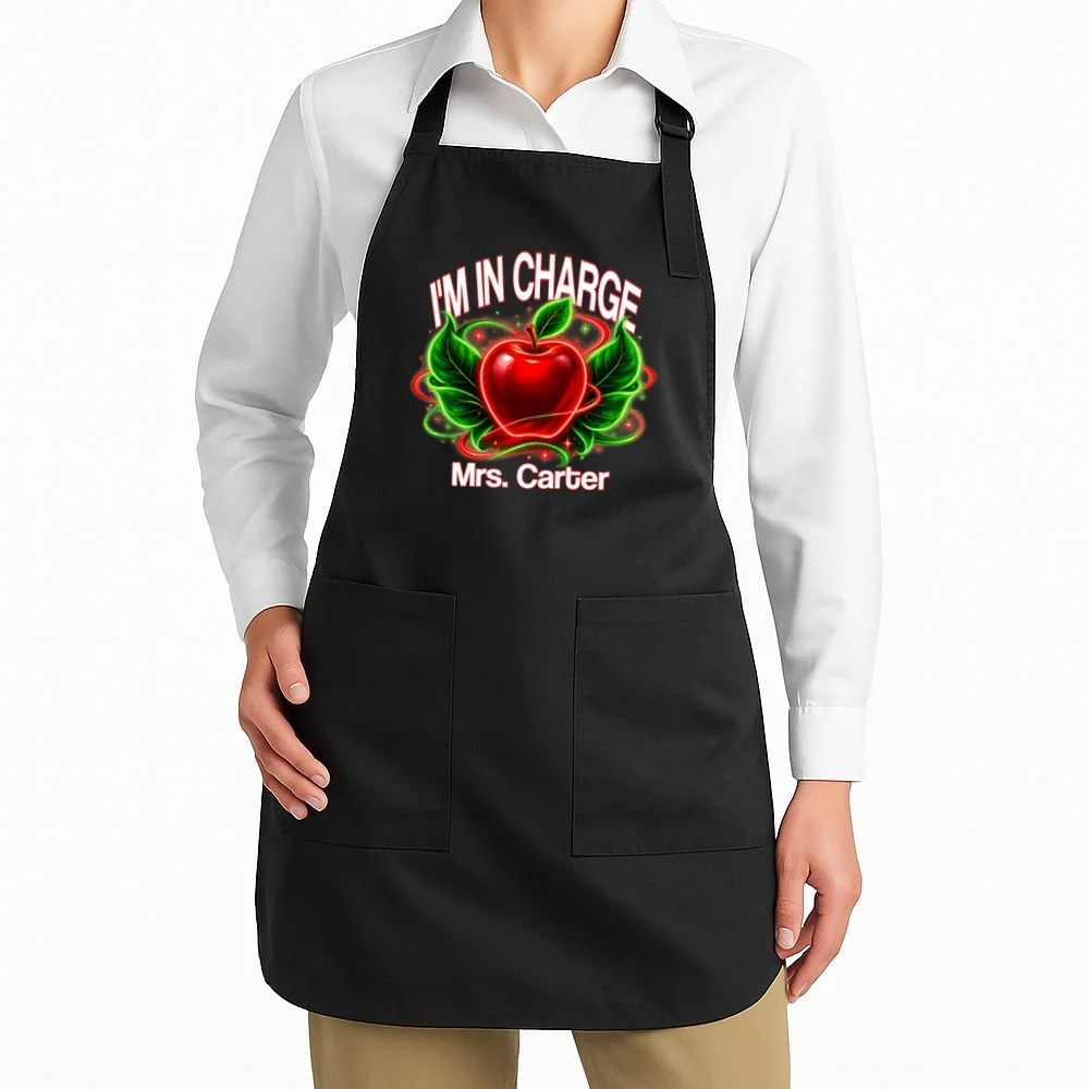 Personalized Teacher Apple Graphic – Custom Name Classroom Design Apron - Front 1