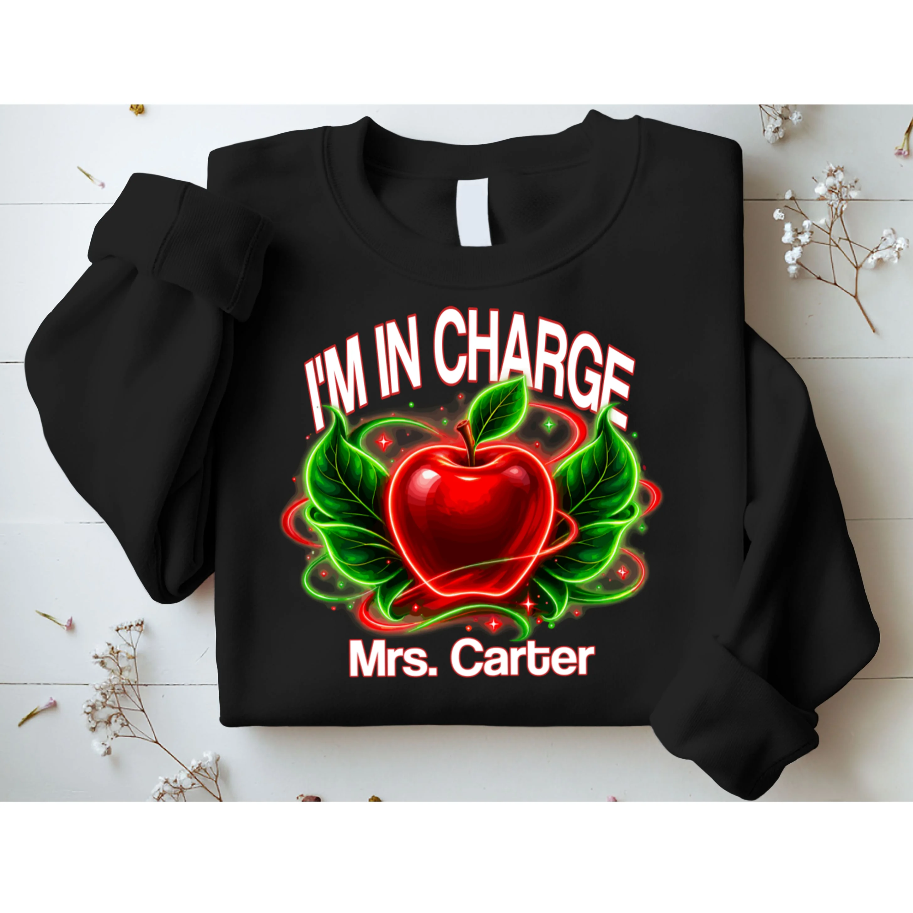 Personalized Teacher Apple Graphic – Custom Name Classroom Design Men's Sweatshirt - Front 1