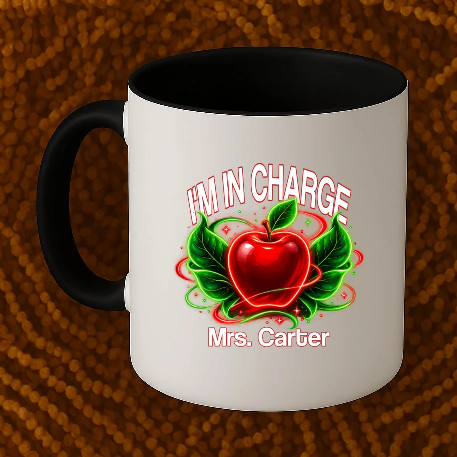 Personalized Teacher Apple Graphic – Custom Name Classroom Design Mug - Front 1