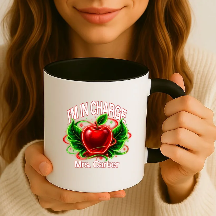 Personalized Teacher Apple Graphic – Custom Name Classroom Design Mug - Front 2