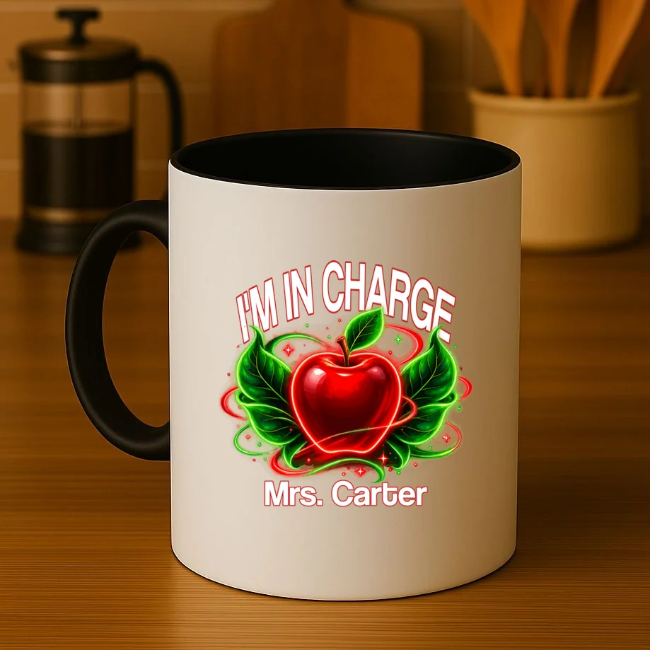 Personalized Teacher Apple Graphic – Custom Name Classroom Design Mug - Front 3