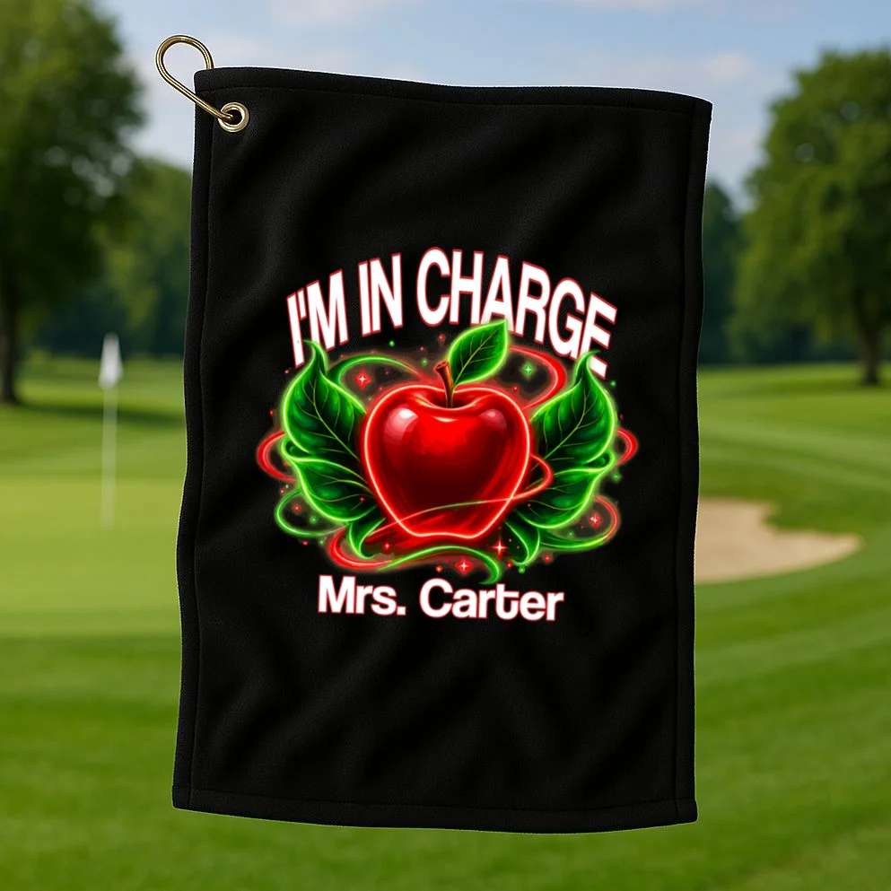 Personalized Teacher Apple Graphic – Custom Name Classroom Design Golf Towel - Front 1