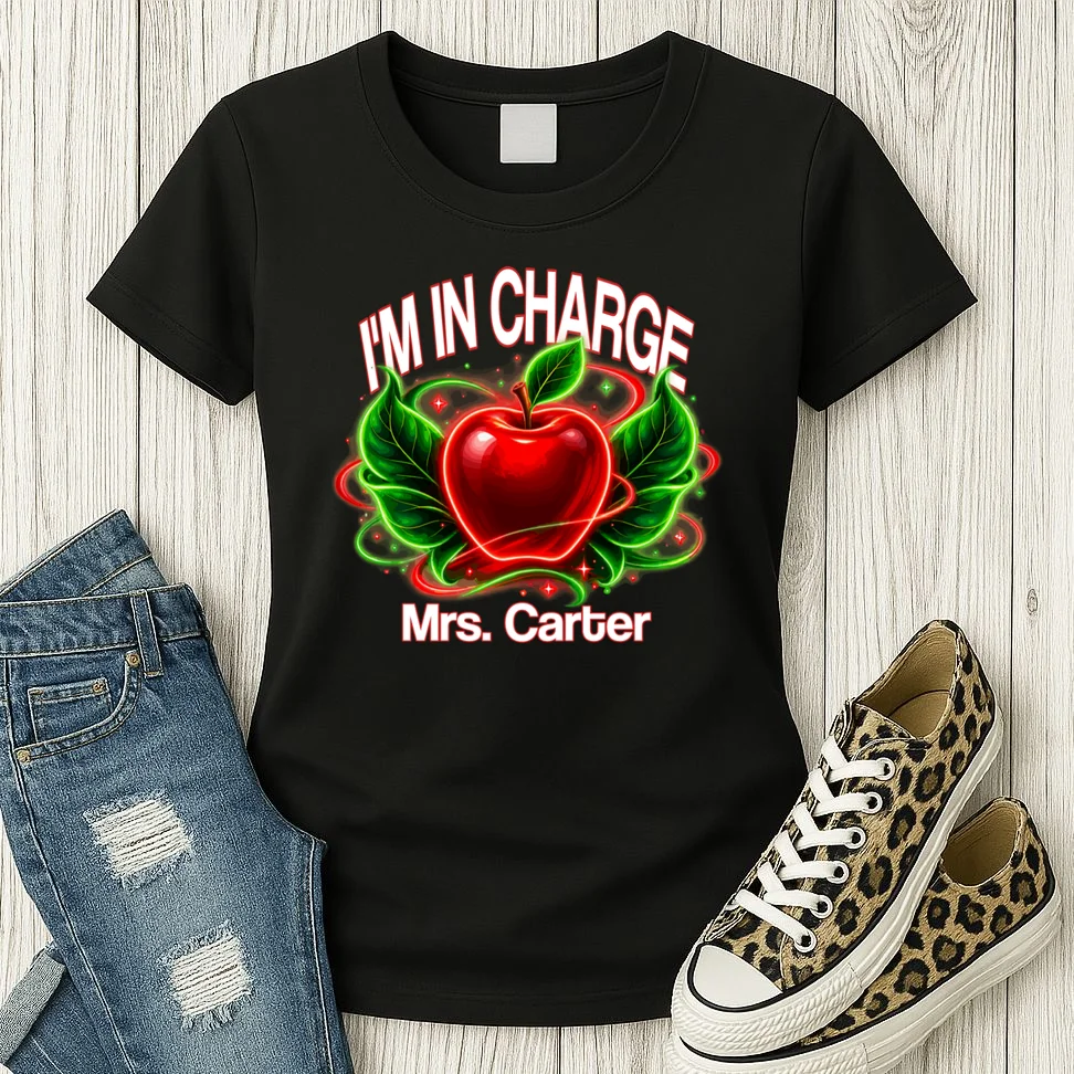 Personalized Teacher Apple Graphic – Custom Name Classroom Design Women's T-Shirt - Front 2