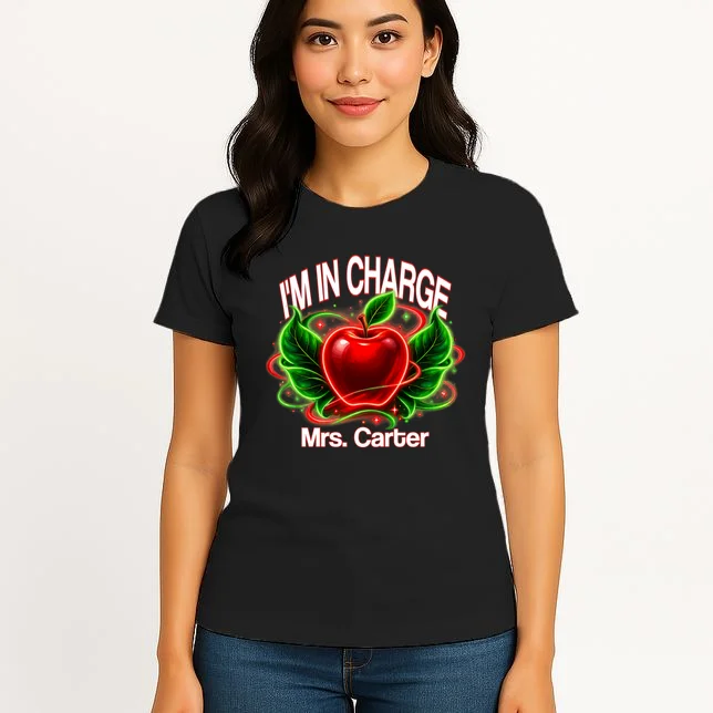 Personalized Teacher Apple Graphic – Custom Name Classroom Design Women's T-Shirt - Front 3