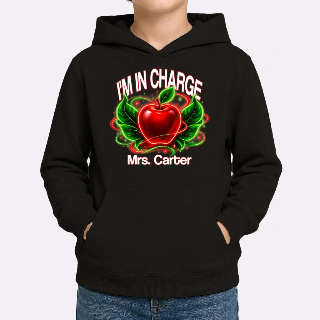 Personalized Teacher Apple Graphic – Custom Name Classroom Design Kids Hoodie - Front 1