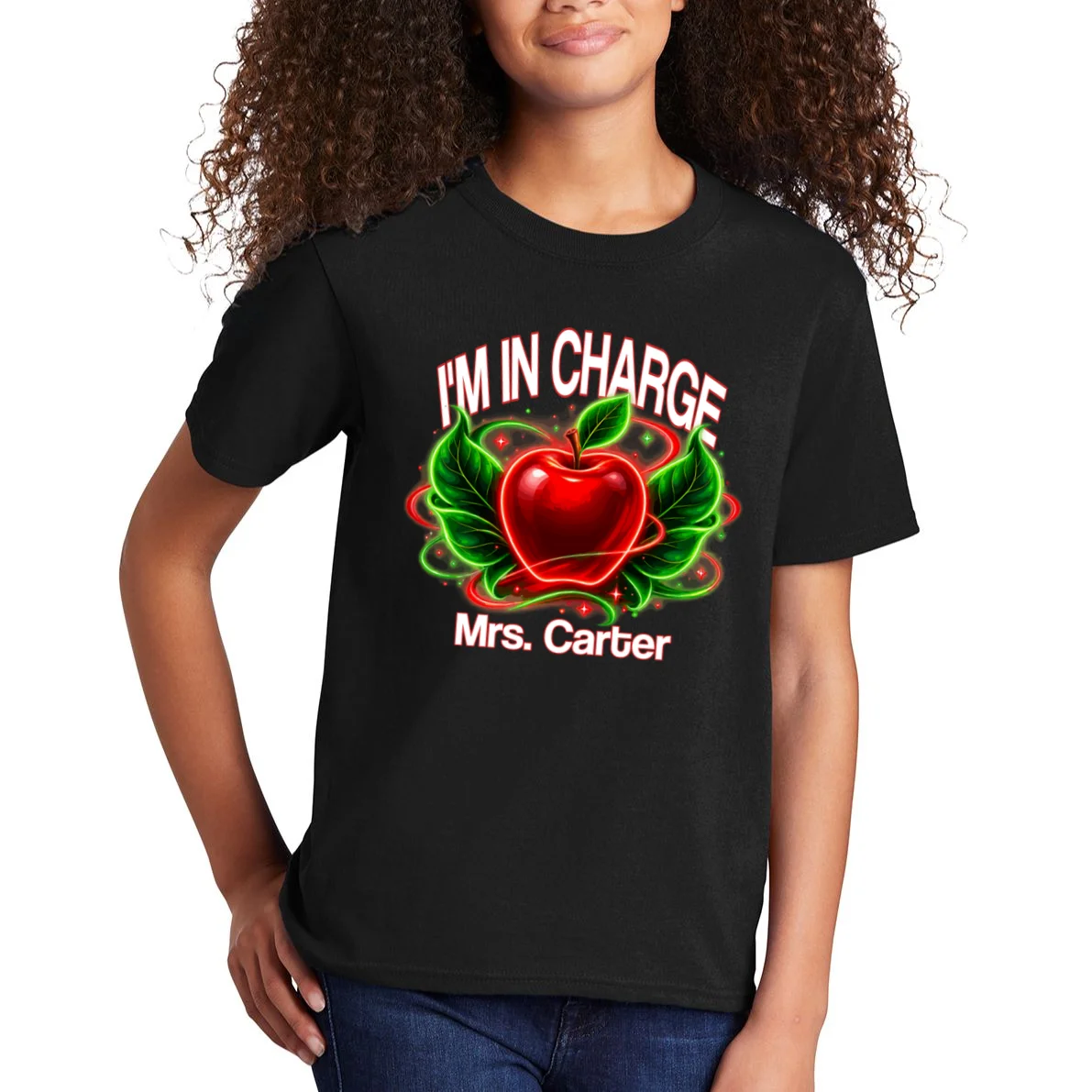 Personalized Teacher Apple Graphic – Custom Name Classroom Design Kids T-Shirt - Front 1