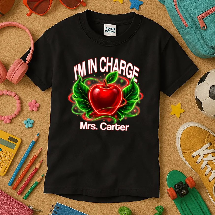 Personalized Teacher Apple Graphic – Custom Name Classroom Design Kids T-Shirt - Front 2