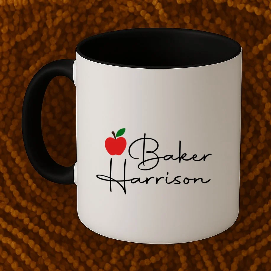 Custom Teacher Name Mug, Personalized Apple Gift for Teacher Coffee Mug - Front 1