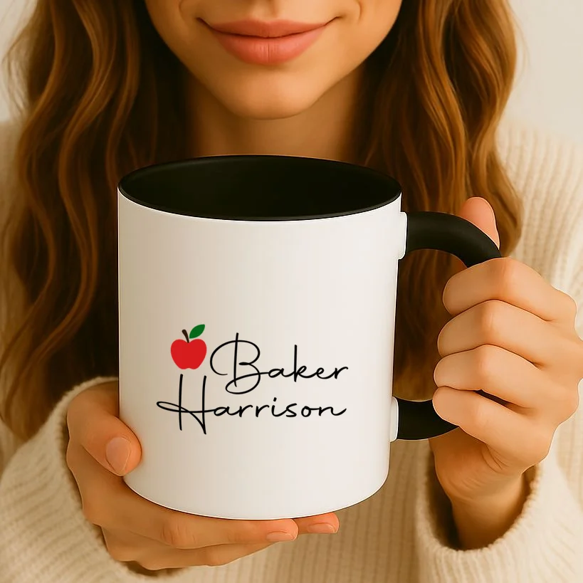 Custom Teacher Name Mug, Personalized Apple Gift for Teacher Coffee Mug - Front 2