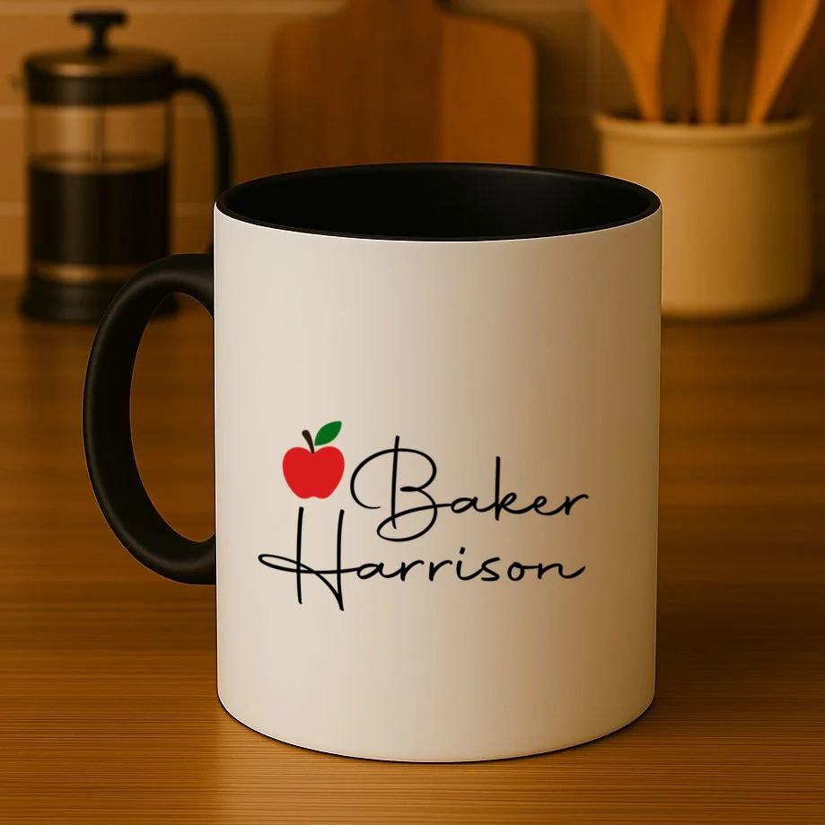 Custom Teacher Name Mug, Personalized Apple Gift for Teacher Coffee Mug - Front 3