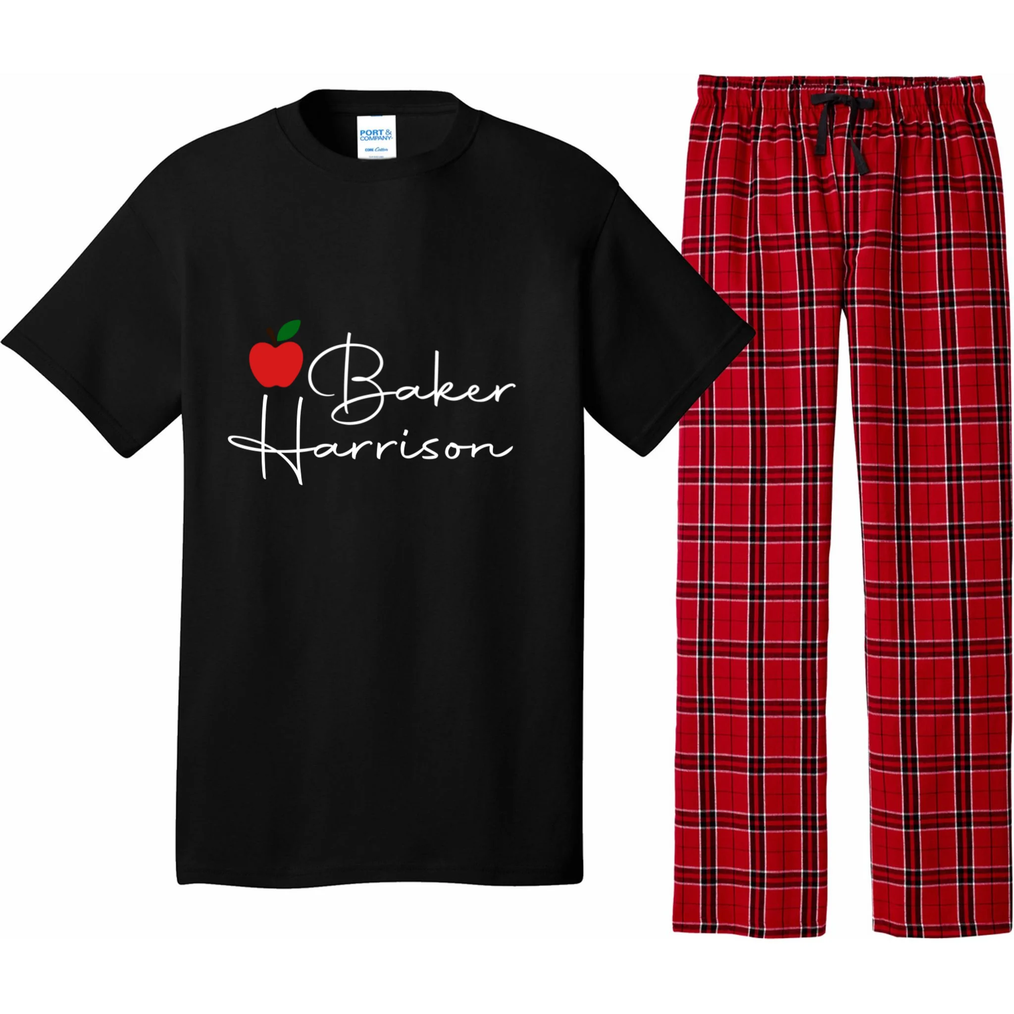 Custom Teacher Name Mug, Personalized Apple Gift for Teacher Pajama Set - Front