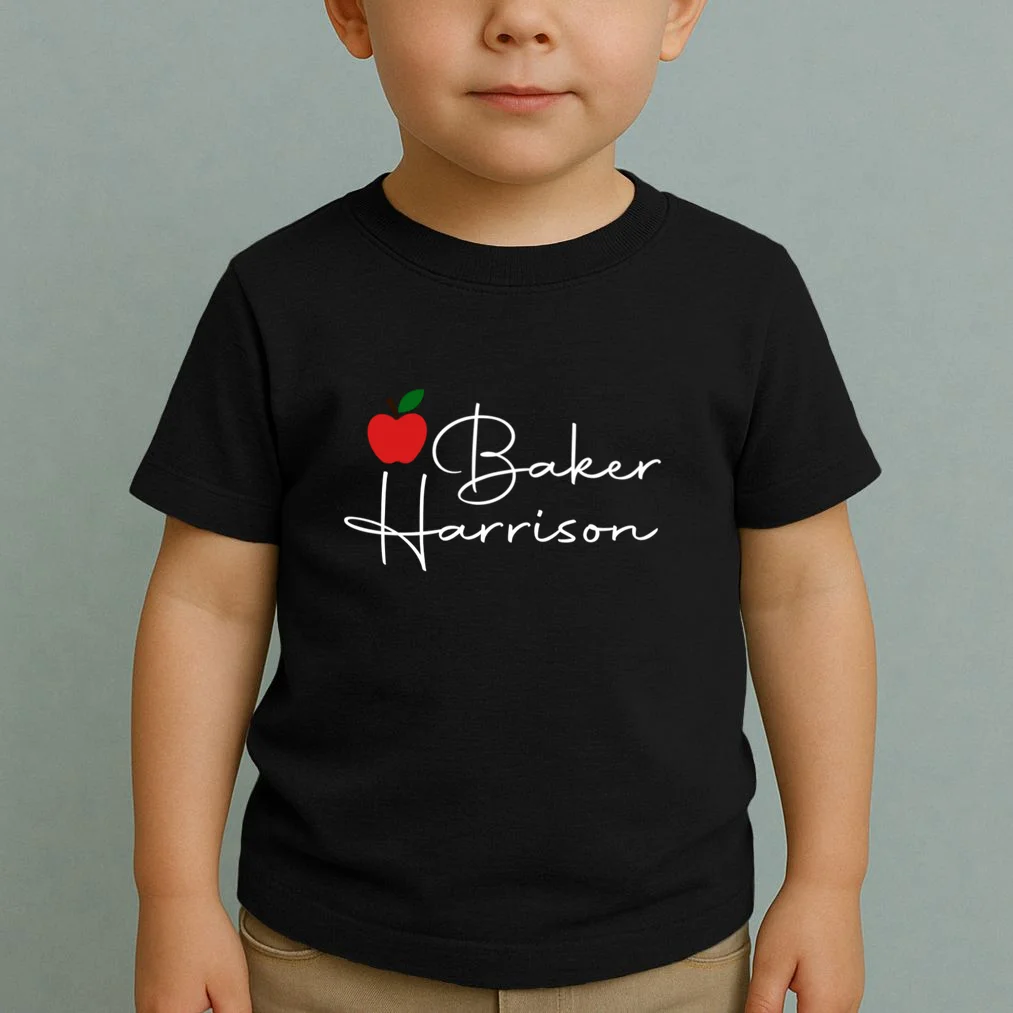 Custom Teacher Name Mug, Personalized Apple Gift for Teacher Toddler T-Shirt - Front 1