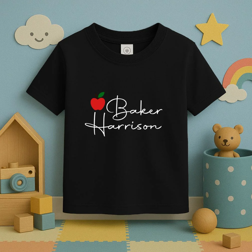 Custom Teacher Name Mug, Personalized Apple Gift for Teacher Toddler T-Shirt - Front 2