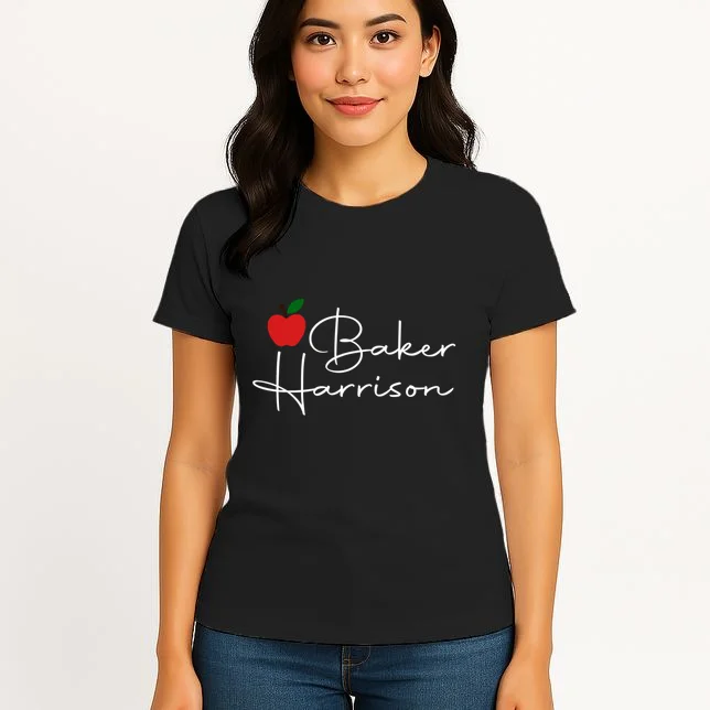Custom Teacher Name Mug, Personalized Apple Gift for Teacher Women's T-Shirt - Front 3