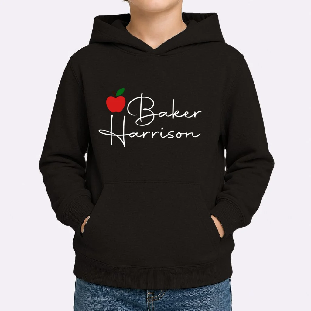 Custom Teacher Name Mug, Personalized Apple Gift for Teacher Kids Hoodie - Front 1