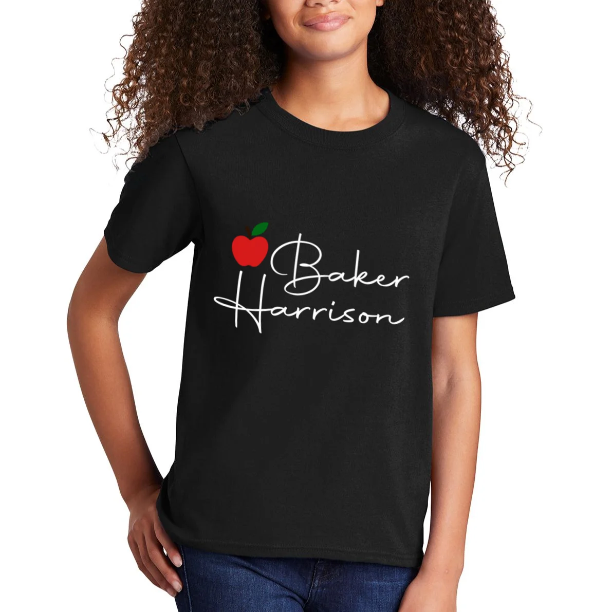 Custom Teacher Name Mug, Personalized Apple Gift for Teacher Kids T-Shirt - Front 1