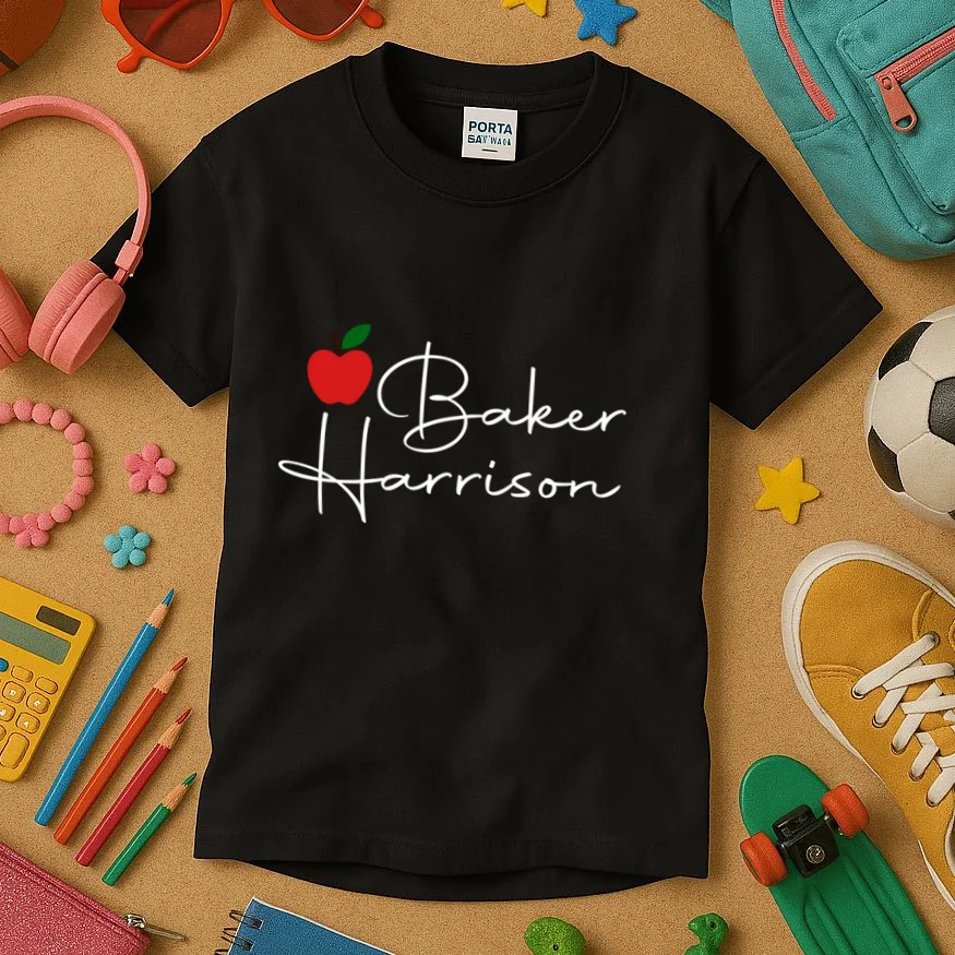 Custom Teacher Name Mug, Personalized Apple Gift for Teacher Kids T-Shirt - Front 2
