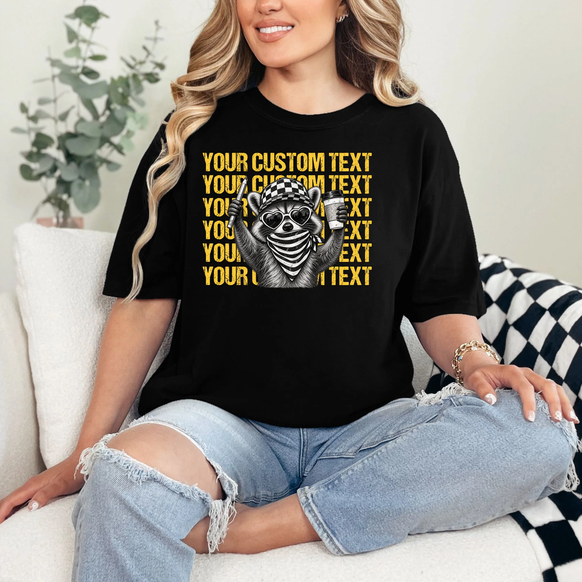 Custom Raccoon Coffee T-Shirt – Retro Animal Design Comfort Colors Unisex T-Shirt - Front 1