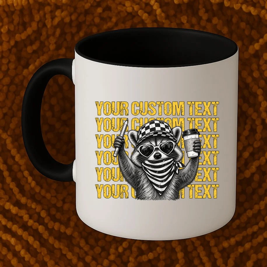 Custom Raccoon Coffee T-Shirt – Retro Animal Design Mug - Front 1