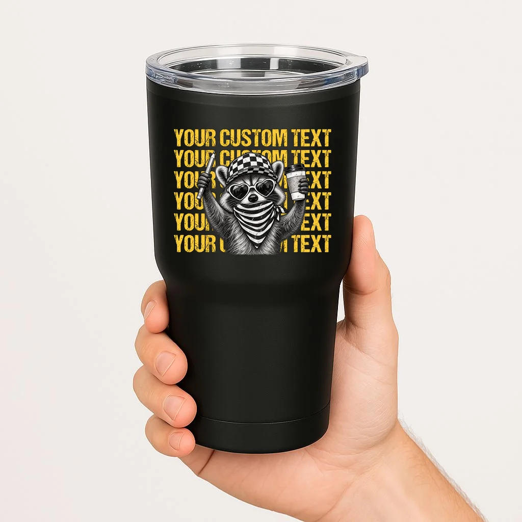 Custom Raccoon Coffee T-Shirt – Retro Animal Design 20oz Tumbler - Front 1