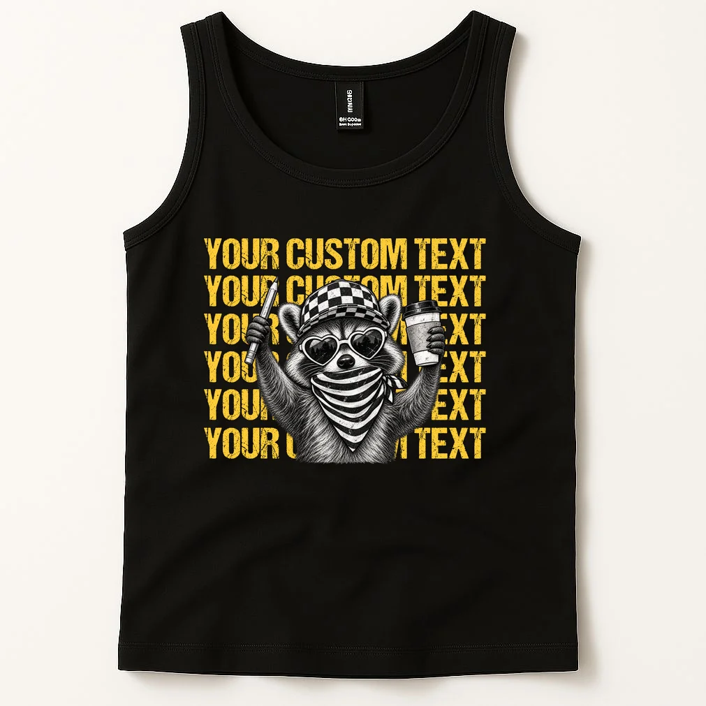 Custom Raccoon Coffee T-Shirt – Retro Animal Design Men's Tank Top - Front 1