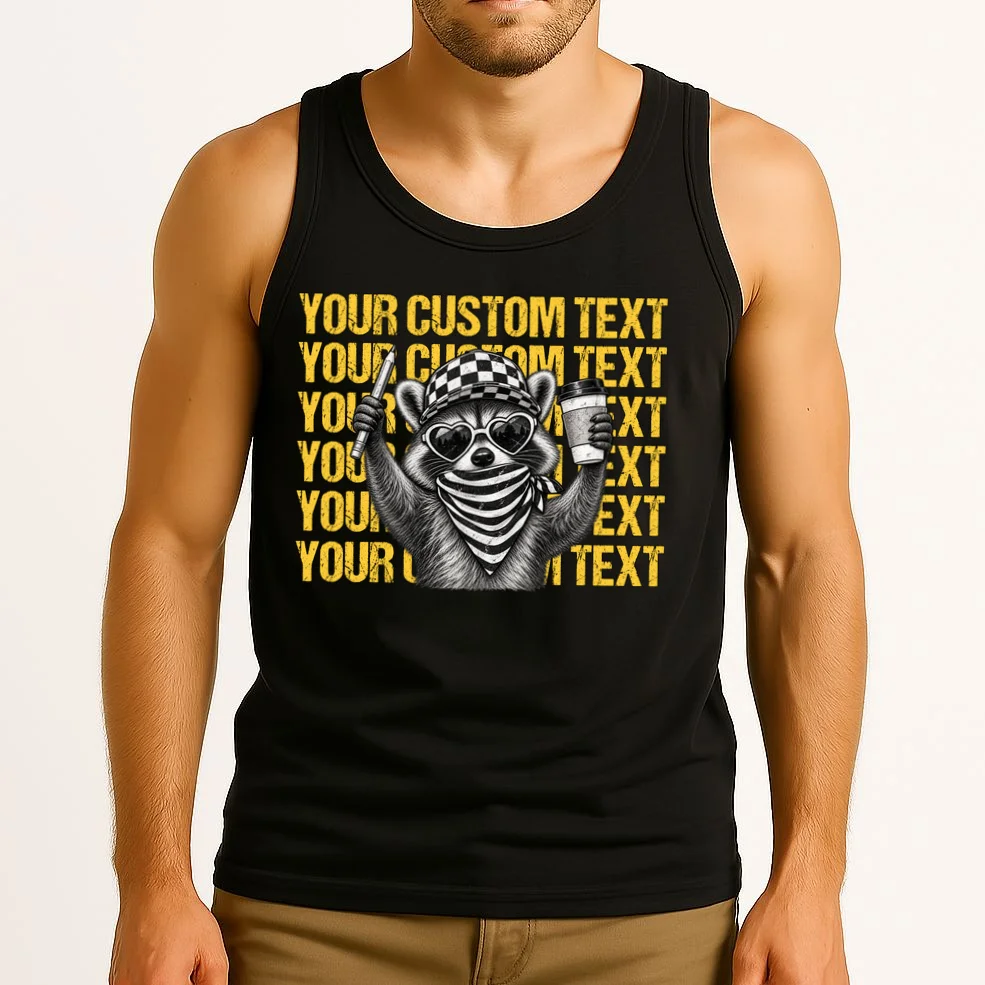Custom Raccoon Coffee T-Shirt – Retro Animal Design Men's Tank Top - Front 2