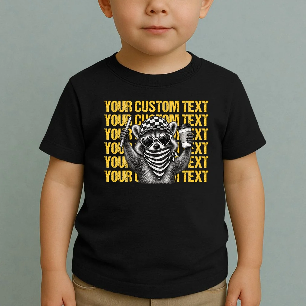 Custom Raccoon Coffee T-Shirt – Retro Animal Design Toddler T-Shirt - Front 1