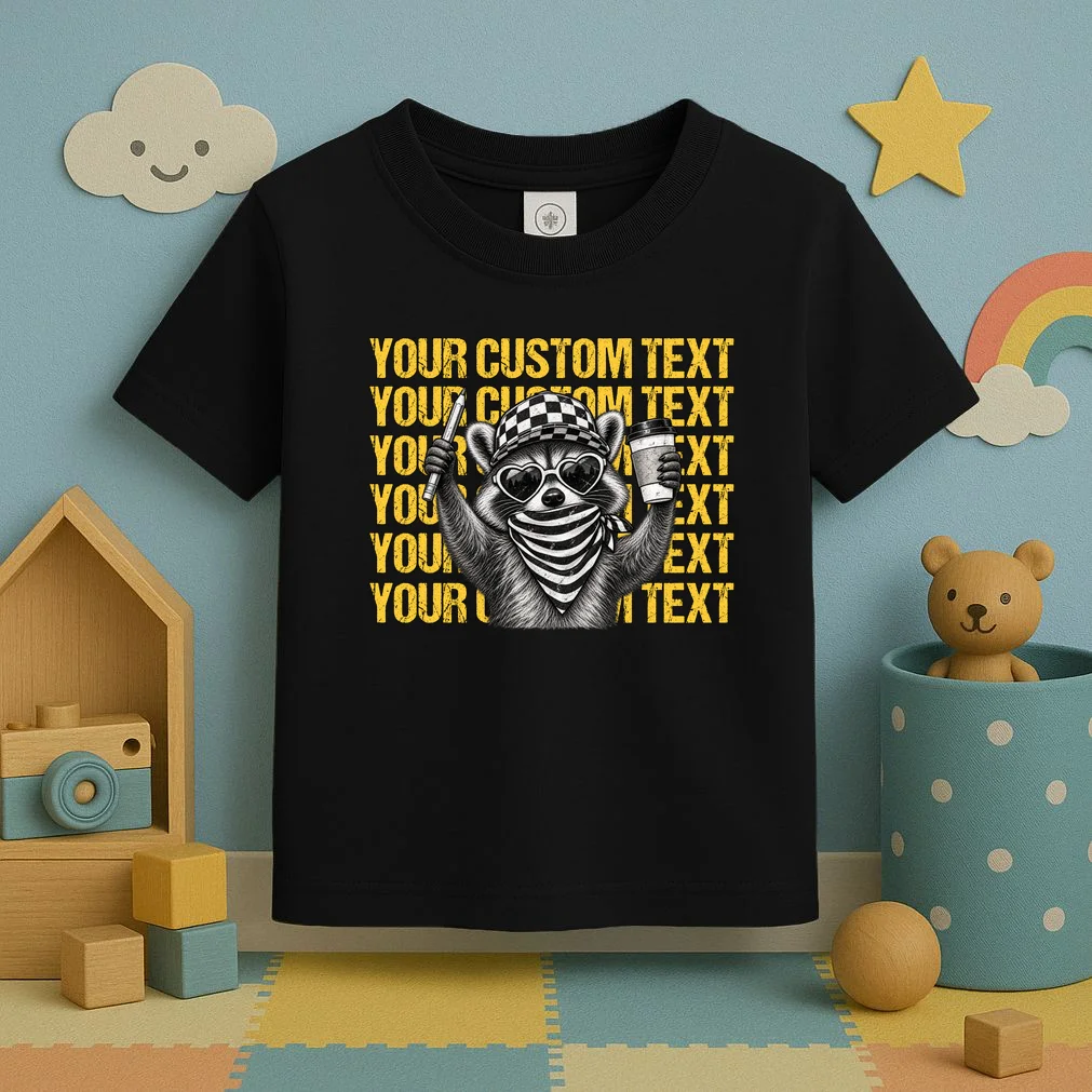 Custom Raccoon Coffee T-Shirt – Retro Animal Design Toddler T-Shirt - Front 2