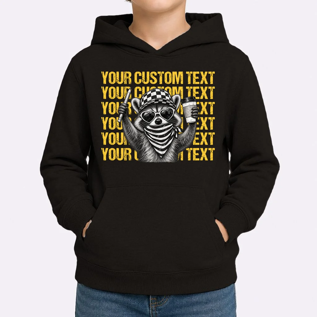 Custom Raccoon Coffee T-Shirt – Retro Animal Design Kids Hoodie - Front 1
