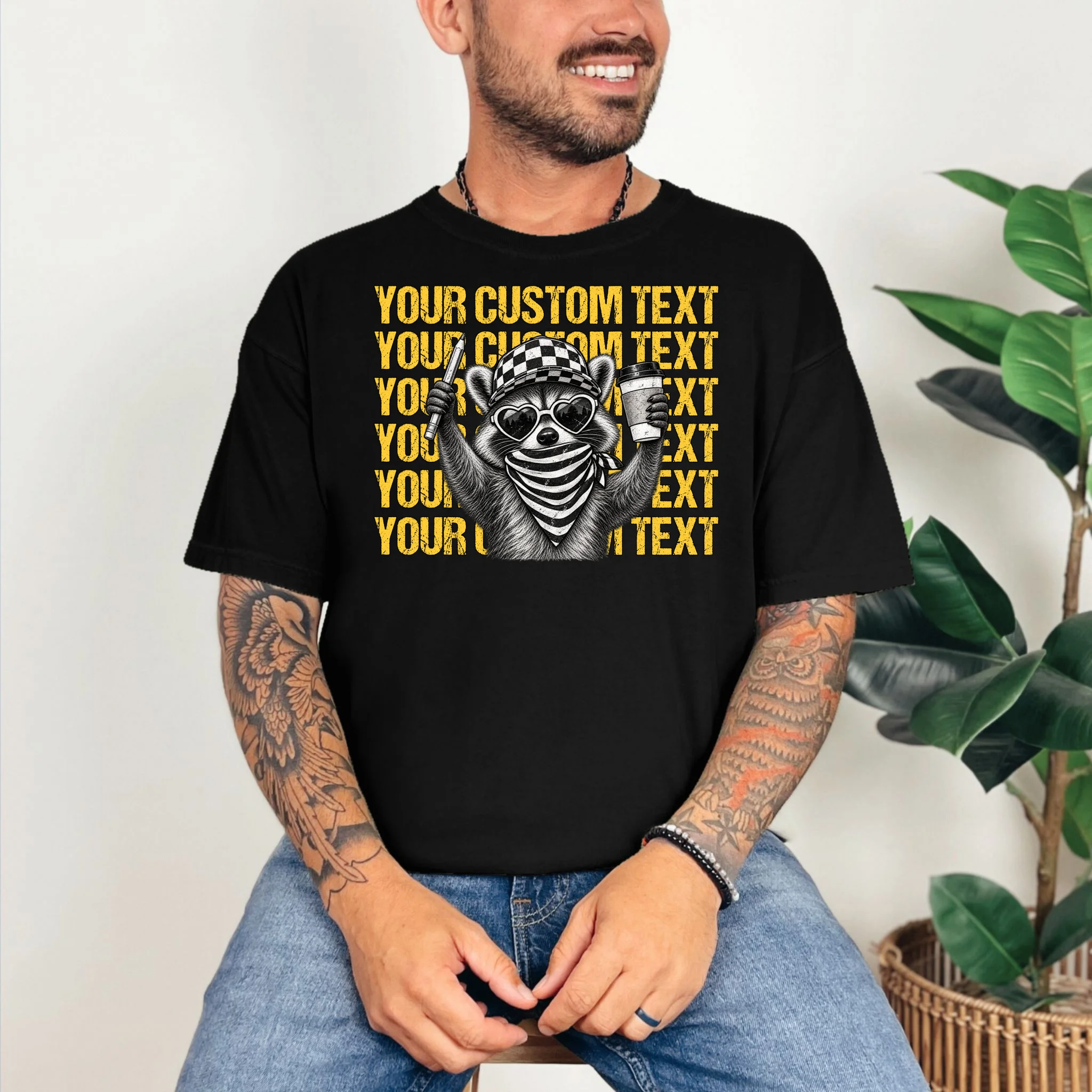 Custom Raccoon Coffee Teacher T-Shirt – Retro Animal Design Comfort Colors Unisex T-Shirt - Front 2