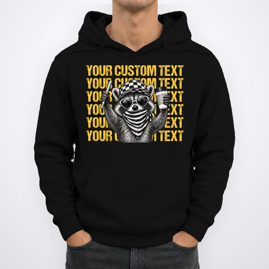 Custom Raccoon Coffee Teacher T-Shirt – Retro Animal Design Men's Hoodie - Front 1