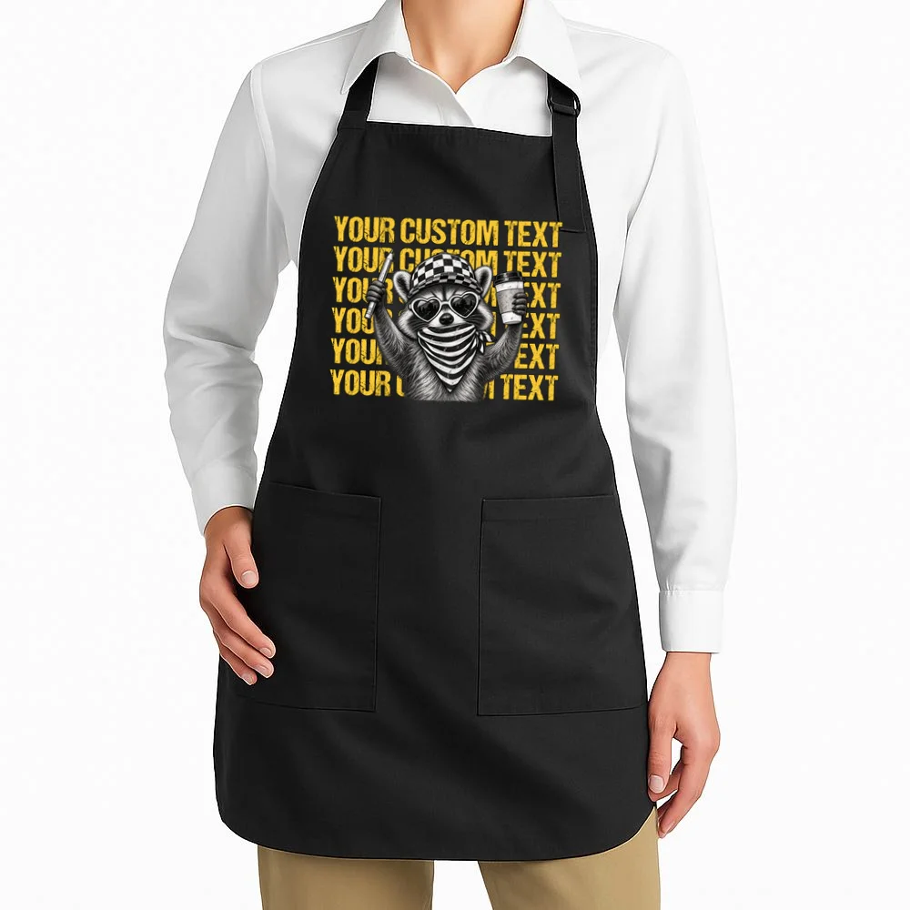 Custom Raccoon Coffee Teacher T-Shirt – Retro Animal Design Apron - Front 1