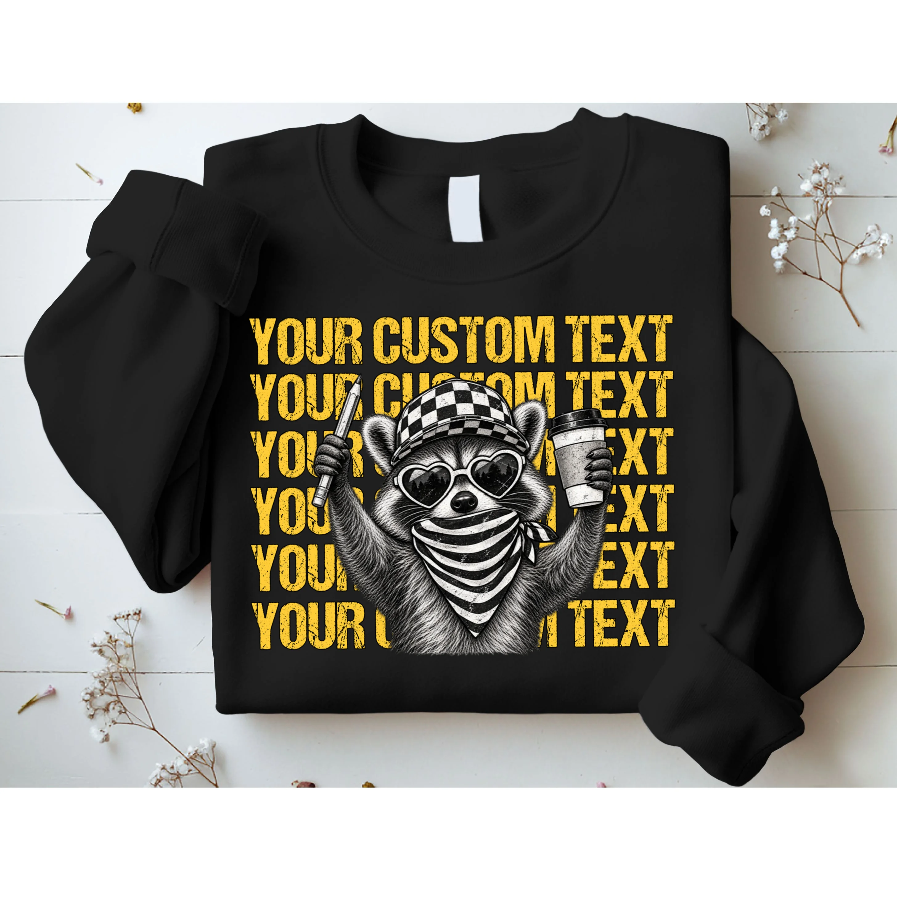 Custom Raccoon Coffee Teacher T-Shirt – Retro Animal Design Men's Sweatshirt - Front 1