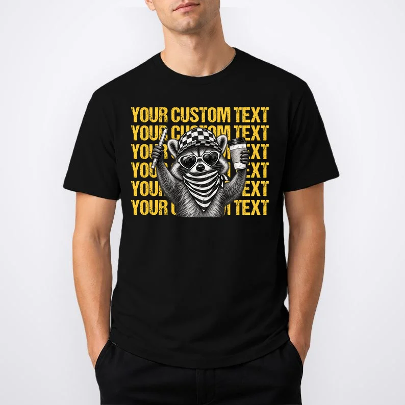Custom Raccoon Coffee Teacher T-Shirt – Retro Animal Design Men's T-Shirt - Front 1