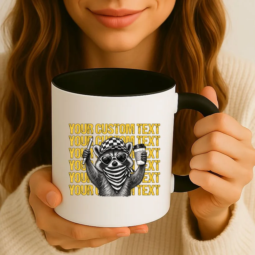 Custom Raccoon Coffee Teacher T-Shirt – Retro Animal Design Mug - Front 2