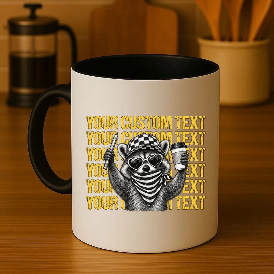 Custom Raccoon Coffee Teacher T-Shirt – Retro Animal Design Mug - Front 3