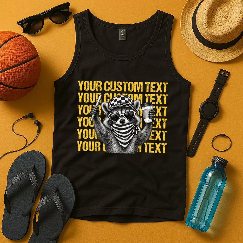 Custom Raccoon Coffee Teacher T-Shirt – Retro Animal Design Men's Tank Top - Front 3
