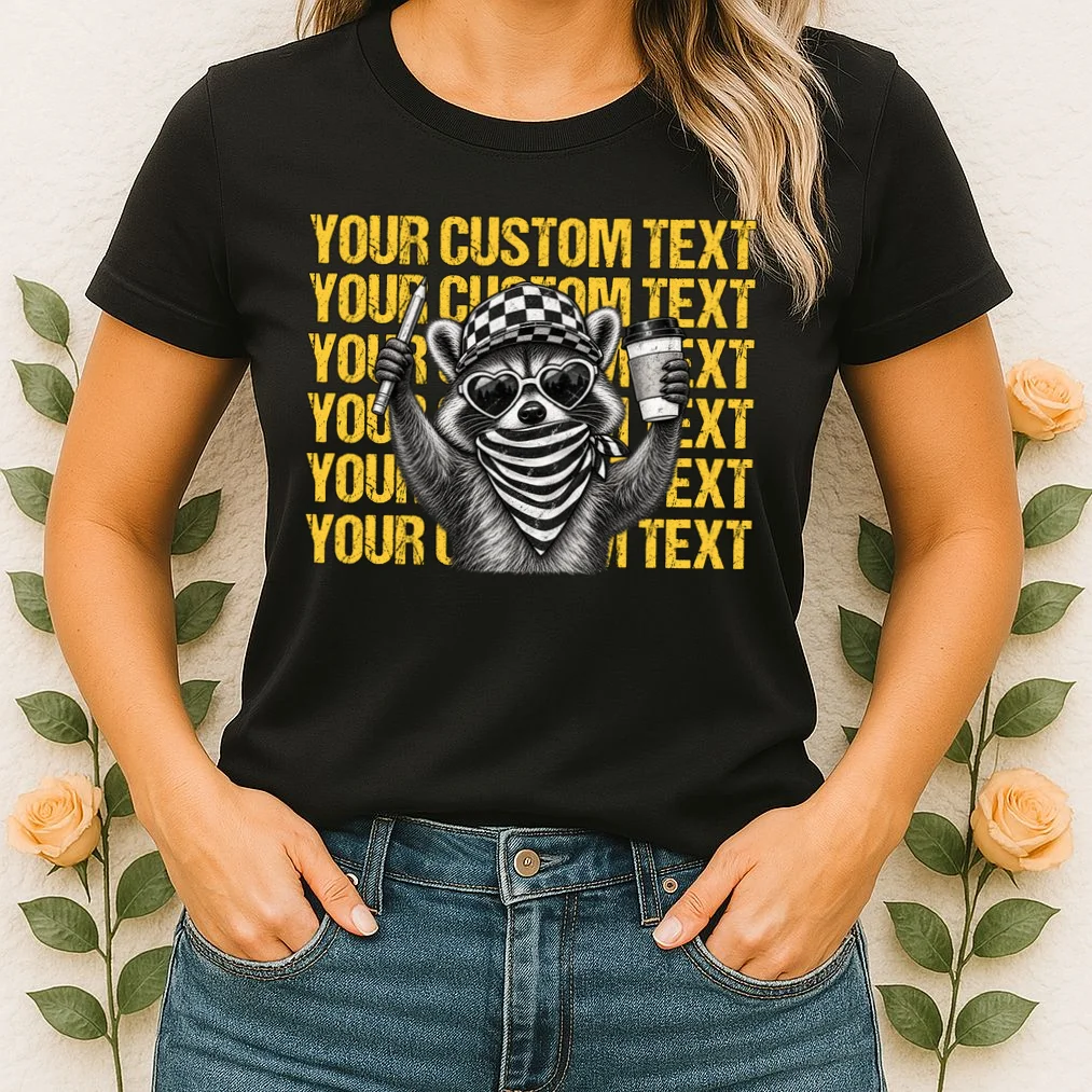 Custom Raccoon Coffee Teacher T-Shirt – Retro Animal Design Women's T-Shirt - Front 1