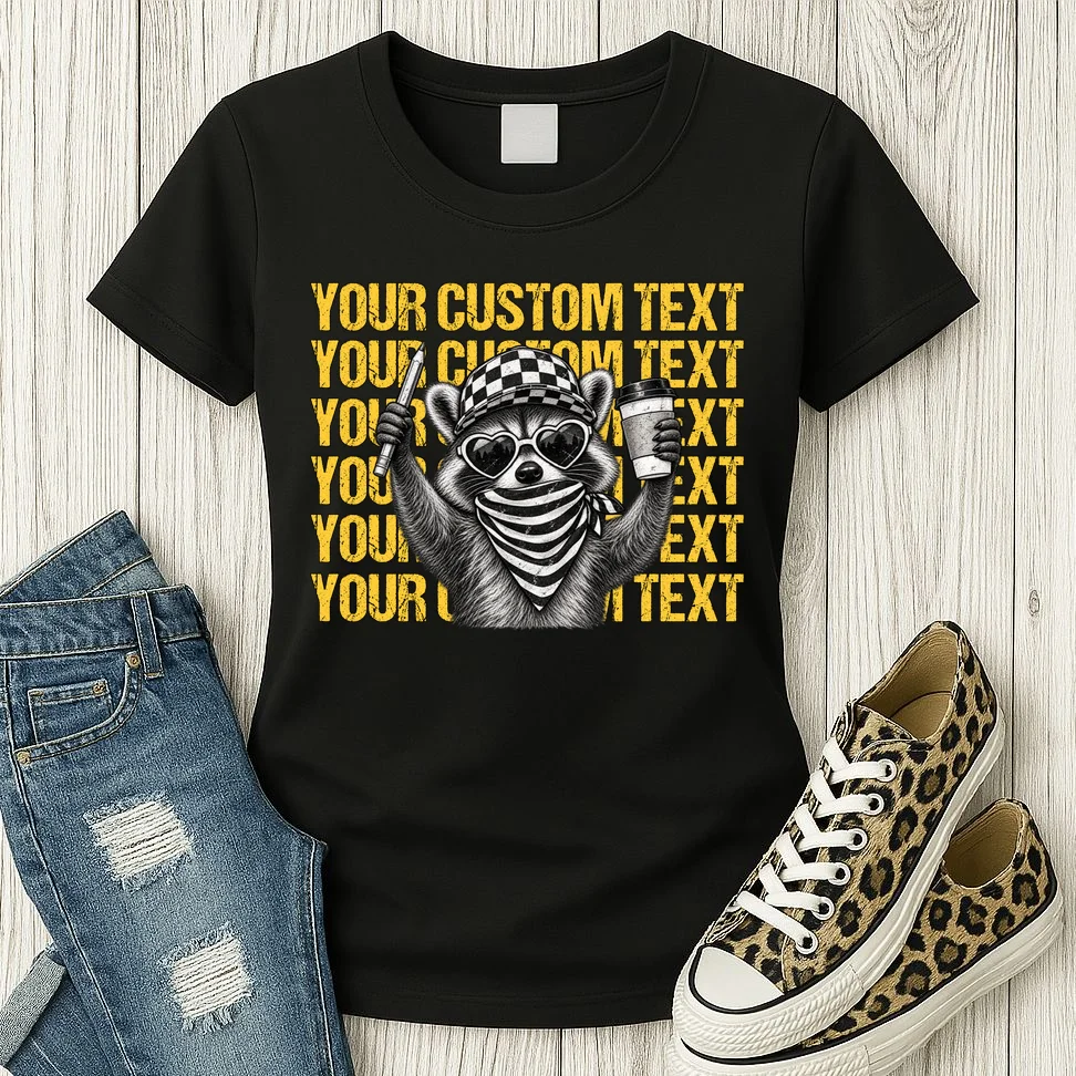 Custom Raccoon Coffee Teacher T-Shirt – Retro Animal Design Women's T-Shirt - Front 2