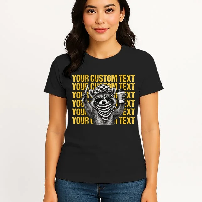 Custom Raccoon Coffee Teacher T-Shirt – Retro Animal Design Women's T-Shirt - Front 3
