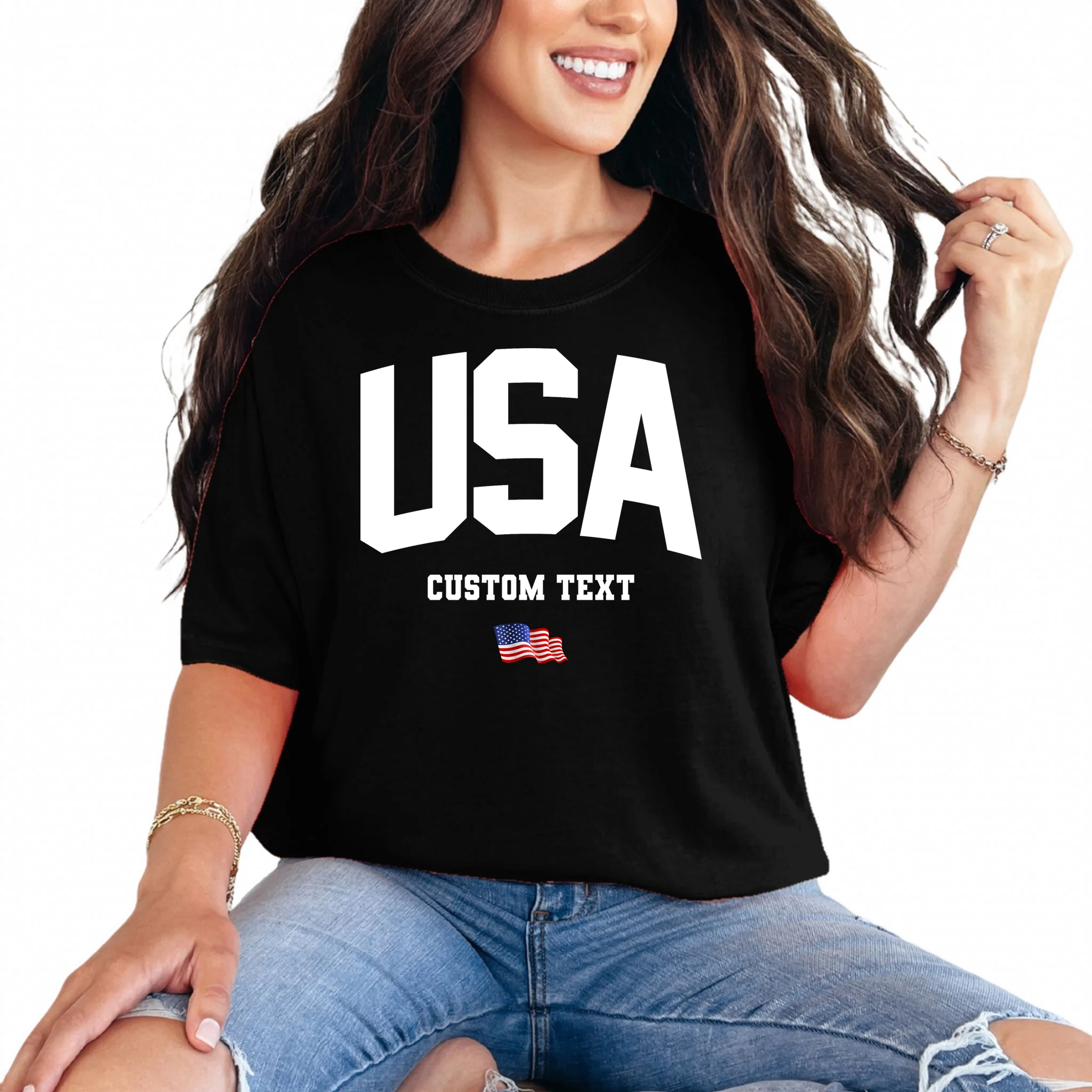 Custom USA Flag Personalized Comfort Colors Unisex T-Shirt - Front